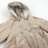 Beige Padded Long Coat with Hood - Girls 3 Months