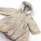 Beige Padded Long Coat with Hood - Girls 3 Months