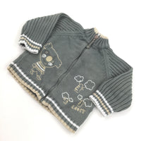 Koala Embroidered Green & Cream Zip Up Knitted Cardigan - Boys 3-6 Months