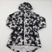 Black & White Clouds Lightweight Showerproof Jacket with Hood - Girls 11-12 Years