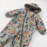 Wild Animals Colourful Oatmeal Thick Pramsuit with Integrated Mitts - Boys/Girls 9-12 Months