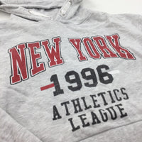 'New York' Grey Lightweight Cropped Hoodie Sweatshirt - Girls 11-12 Years