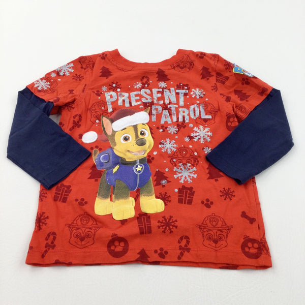 'Present Patrol' Paw Patrol Chase Red & Navy Christmas Top - Boys 18-24 Months