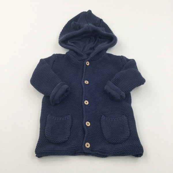 Navy Jersey Lined Knitted Jacket/Jumper with Hood & Ears