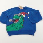 **NEW** Dinosaur with 'Merry Christmas' Sound Blue Knitted Christmas Jumper - Boys 18-24 Months