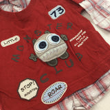 'Little Monster Club' Red Long Sleeve Top with Faux Shirt Collar & Sleeves - Boys 3-6 Months