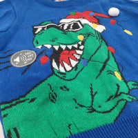 **NEW** Dinosaur with 'Merry Christmas' Sound Blue Knitted Christmas Jumper - Boys 18-24 Months