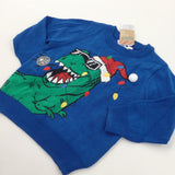 **NEW** Dinosaur with 'Merry Christmas' Sound Blue Knitted Christmas Jumper - Boys 18-24 Months