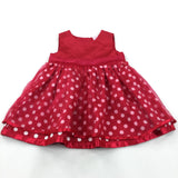 Spotty Red Satiny Party Dress with Net Overlay - Girls 0-3 Months