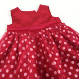 Spotty Red Satiny Party Dress with Net Overlay - Girls 0-3 Months