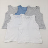 5 Pack Vests, Blue, Grey & White - Boys 4-5 Years