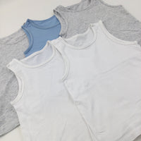 5 Pack Vests, Blue, Grey & White - Boys 4-5 Years