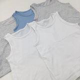 5 Pack Vests, Blue, Grey & White - Boys 4-5 Years