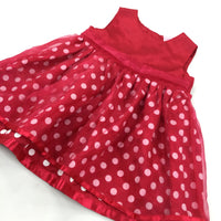 Spotty Red Satiny Party Dress with Net Overlay - Girls 0-3 Months