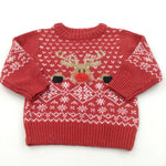 Rudolph Reindeer Red & White Knitted Christmas Jumper - Boys/Girls 9-12 Months