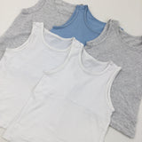 5 Pack Vests, Blue, Grey & White - Boys 4-5 Years