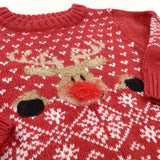 Rudolph Reindeer Red & White Knitted Christmas Jumper - Boys/Girls 9-12 Months