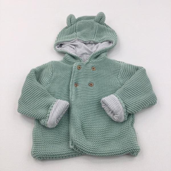 Pale Green Jersey Lined Knitted Jacket/Jumper with Hood & Ears