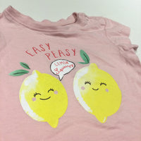 'Easy Peasy Lemon Squeezy' Lemons Pink T-Shirt - Girls 3-6 Months