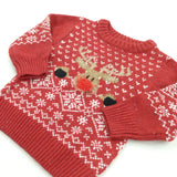 Rudolph Reindeer Red & White Knitted Christmas Jumper - Boys/Girls 9-12 Months