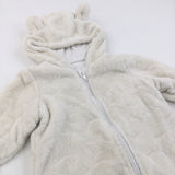 Cream Jersey Lined Fleece Pramsuit with Hood & Ears - Boys/Girls 9-12 Months