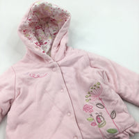 Ladybird & Flowers Embroidered Pink Jersey Coat - Girls 0-3 Months