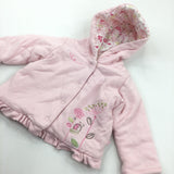 Ladybird & Flowers Embroidered Pink Jersey Coat - Girls 0-3 Months