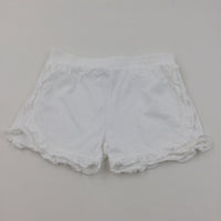 White Lightweight Jersey Shorts with Frilly Hem - Girls 11-12 Years