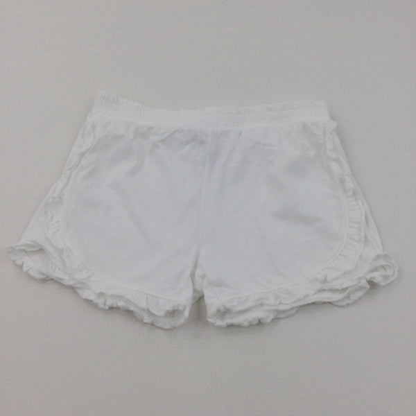 White Lightweight Jersey Shorts with Frilly Hem - Girls 11-12 Years