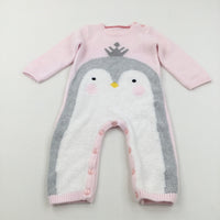 Penguin Pink & Grey Knitted Romper - Girls 9-12 Months