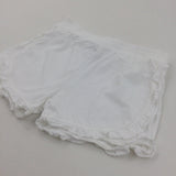 White Lightweight Jersey Shorts with Frilly Hem - Girls 11-12 Years