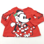 'Minnie Mouse' Glittery Red Long Sleeve Christmas Top - Girls 3 Years