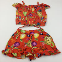 Colourful Fruit Orange Cotton Blouse & Shorts Set - Girls 11-12 Years