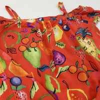 Colourful Fruit Orange Cotton Blouse & Shorts Set - Girls 11-12 Years