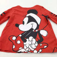 'Minnie Mouse' Glittery Red Long Sleeve Christmas Top - Girls 3 Years