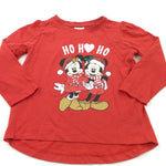 'Ho Ho Ho' Mickey Mouse & Minnie Mouse Glittery Red Long Sleeve Christmas Top - Girls 18-24 Months