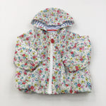 Flowers Colourful White Lightweight Showerproof Jacket with Hood - Girls 9-12 Months