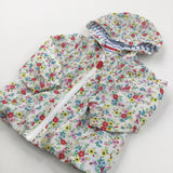 Flowers Colourful White Lightweight Showerproof Jacket with Hood - Girls 9-12 Months