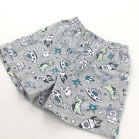 Dinosaurs & Space Rockets Grey Jersey Pyjama Shorts - Boys 12-18 Months