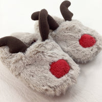 Rudolph Reindeer Grey Fluffy Shoes - Boys/Girls 3-6 Months