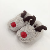 Rudolph Reindeer Grey Fluffy Shoes - Boys/Girls 3-6 Months