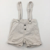 Beige & White Striped Lightweight Cotton Shorts with Attached Fabric Straps/Braces - Boys 12-18 Months