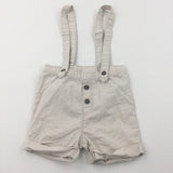 Beige & White Striped Lightweight Cotton Shorts with Attached Fabric Straps/Braces - Boys 12-18 Months