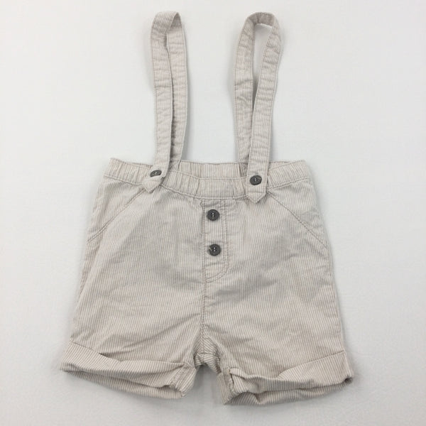 Beige & White Striped Lightweight Cotton Shorts with Attached Fabric Straps/Braces - Boys 12-18 Months