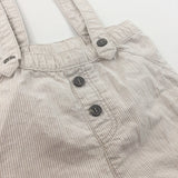 Beige & White Striped Lightweight Cotton Shorts with Attached Fabric Straps/Braces - Boys 12-18 Months