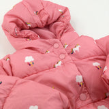 Unicorns & Clouds Pink Padded Fleece Lined Coat with Hood - Girls 9-12 Months