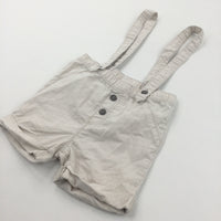 Beige & White Striped Lightweight Cotton Shorts with Attached Fabric Straps/Braces - Boys 12-18 Months