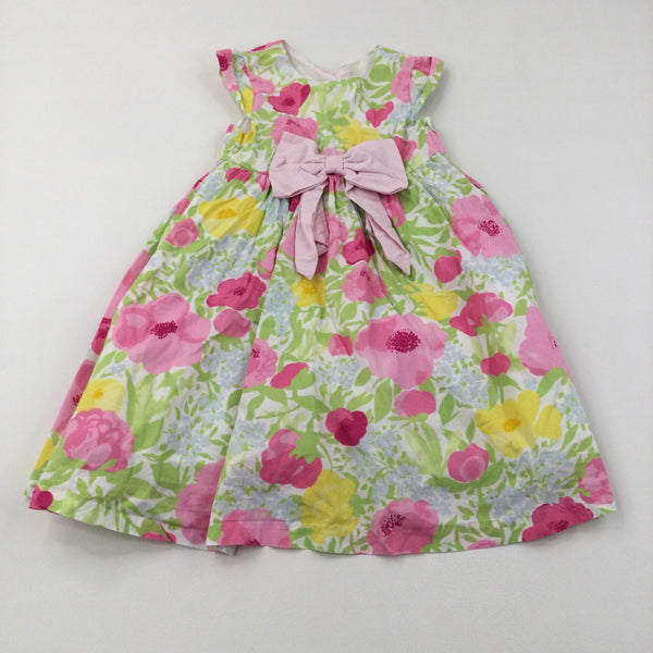 Pink & Yellow Flowers Short Sleeve Dress - Girls 5 Years