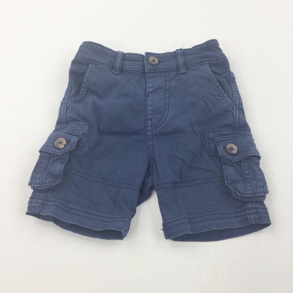 Navy Cotton Twill Cargo Shorts with Adjustable Waistband - Boys 12-18 Months