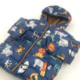 Wild Animals Colourful Blue Padded Coat with Hood - Boys 12-18 Months